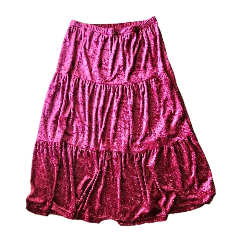 Teddi Sport Skirt Womens Petite Red Crushed Velvet Tier Ruffle Whimsigoth Fairy